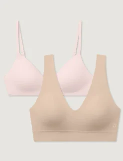 Second Skin Wireless T-Shirt Bra & Pullover V-Neck Bra (2-Pack)