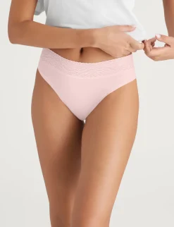 Women's Cool Cotton Thong, Lace Waist (3-Pack)