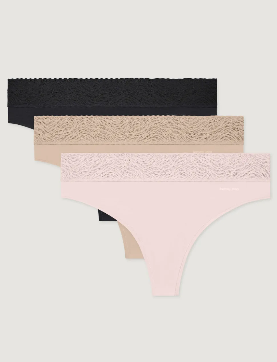 Women's Cool Cotton Thong, Lace Waist (3-Pack)