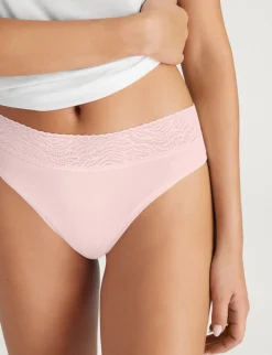 Women's Cool Cotton Thong, Lace Waist (3-Pack)