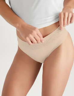 Women's Cool Cotton Thong, Lace Waist (3-Pack)