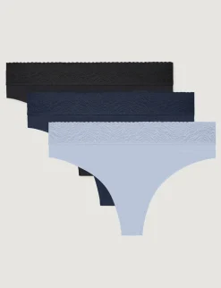 Women's Cool Cotton Thong, Lace Waist (3-Pack)