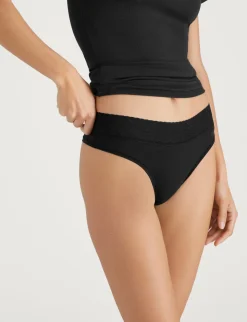 Women's Cool Cotton Thong, Lace Waist (3-Pack)