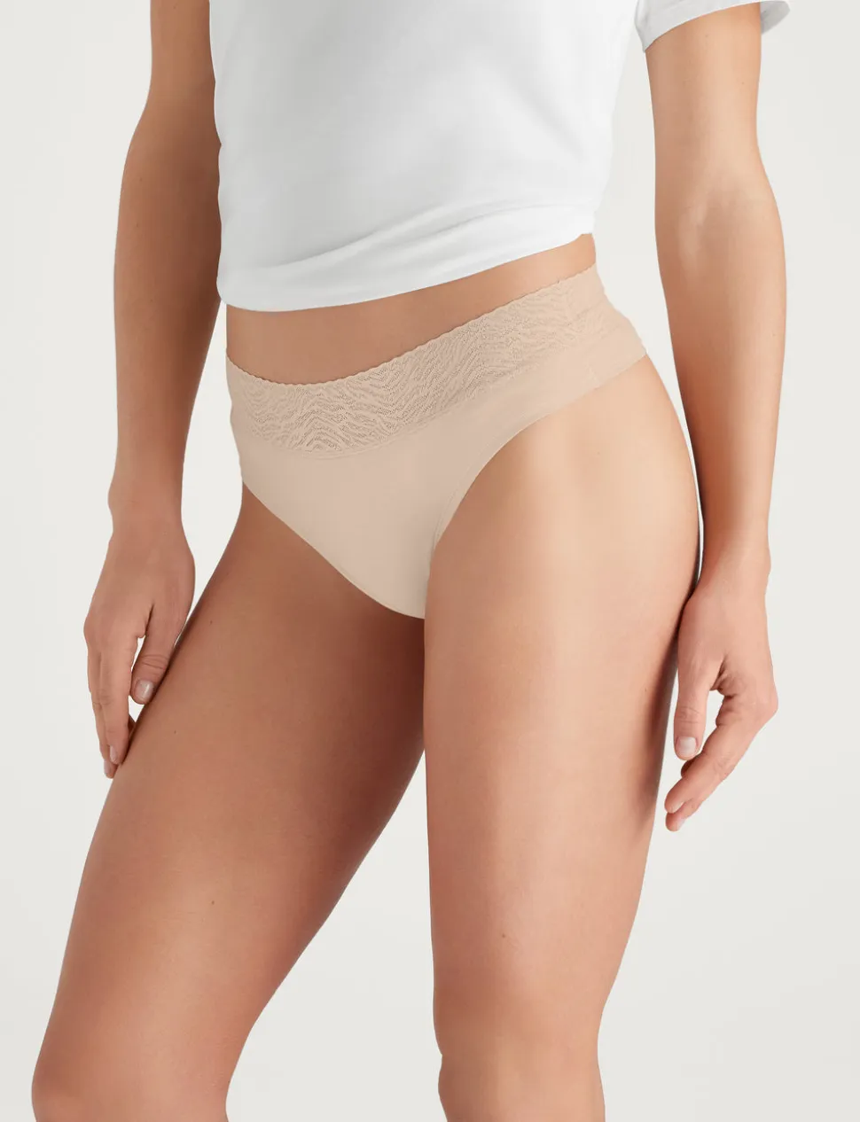 Women's Cool Cotton Thong, Lace Waist (3-Pack)
