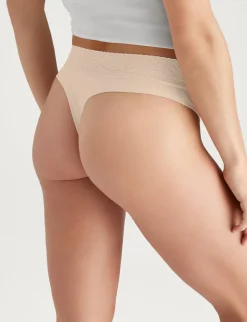 Women's Cool Cotton Thong, Lace Waist (3-Pack)