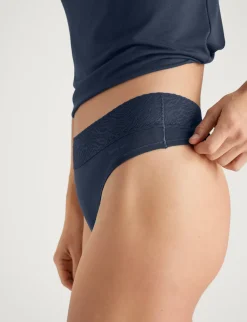 Women's Cool Cotton Thong, Lace Waist
