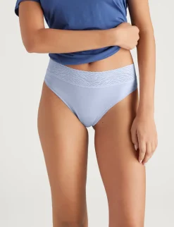 Women's Cool Cotton Thong, Lace Waist