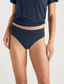 Women's Cool Cotton Thong, Lace Waist