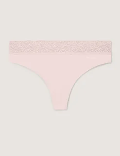 Women's Cool Cotton Thong, Lace Waist