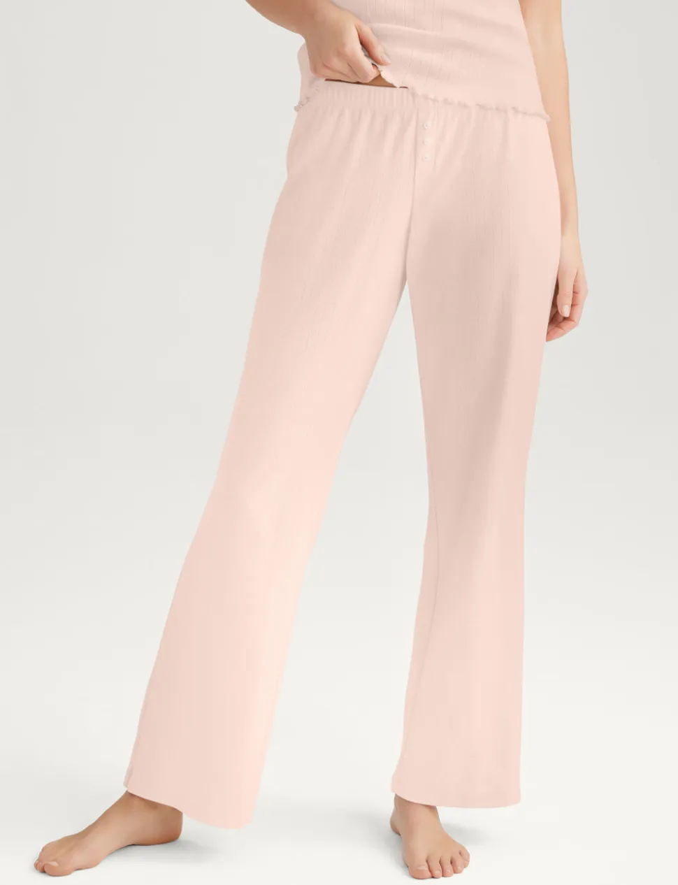 Women's Cotton Pointelle Rib Tee & Pant Set