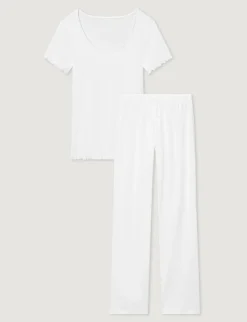 Women's Cotton Pointelle Rib Tee & Pant Set