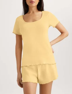 Women's Cotton Pointelle Rib Tee & Short Set