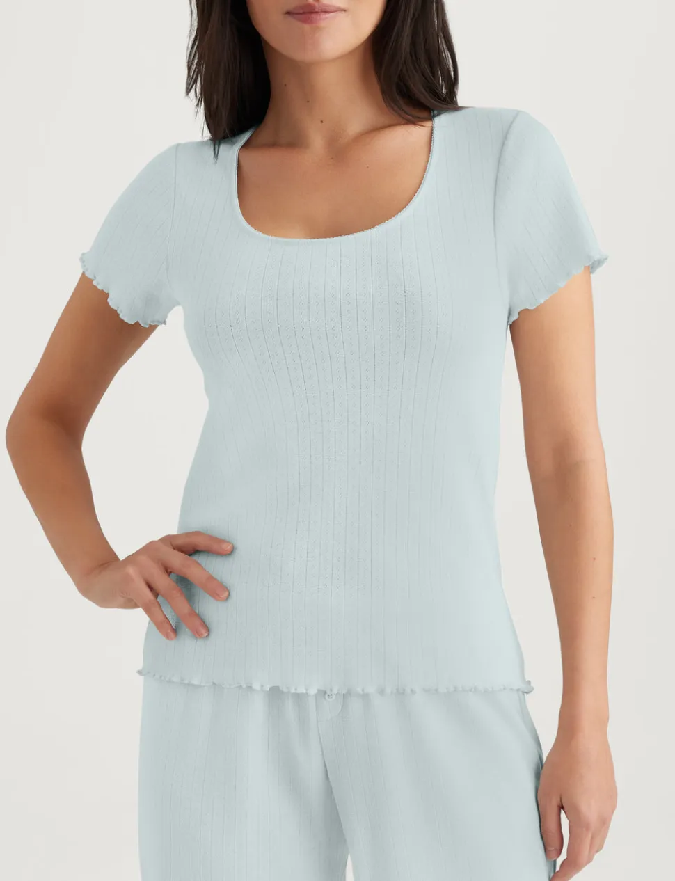 Women's Cotton Pointelle Rib Tee & Short Set