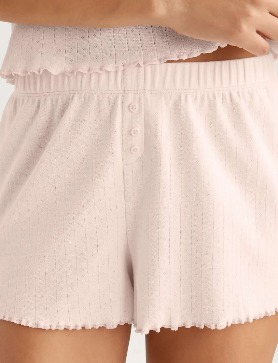 Women's Cotton Pointelle Rib Tee & Short Set