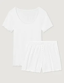 Women's Cotton Pointelle Rib Tee & Short Set