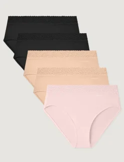 Women's Second Skin High-Rise Brief, Lace Waist (5-Pack)