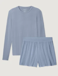 Women's Second Skin Luxe Rib Long Sleeve Crew Neck & Short Set